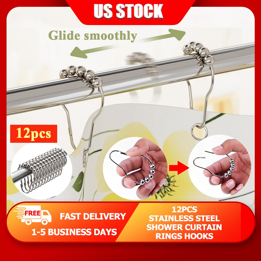 Shower Curtain Hooks Rings Stainless Steel Set of 12 Polished gallery