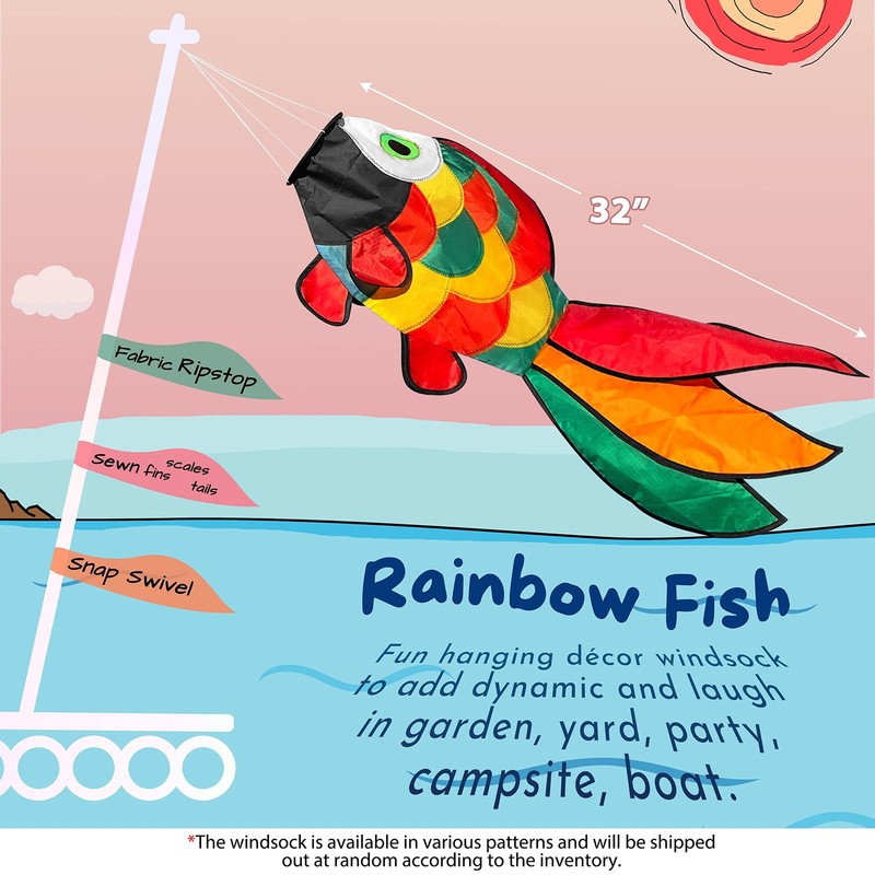 Rainbow Fish Windsock Spinner 32Inch Colorful Outdoor Decor gallery