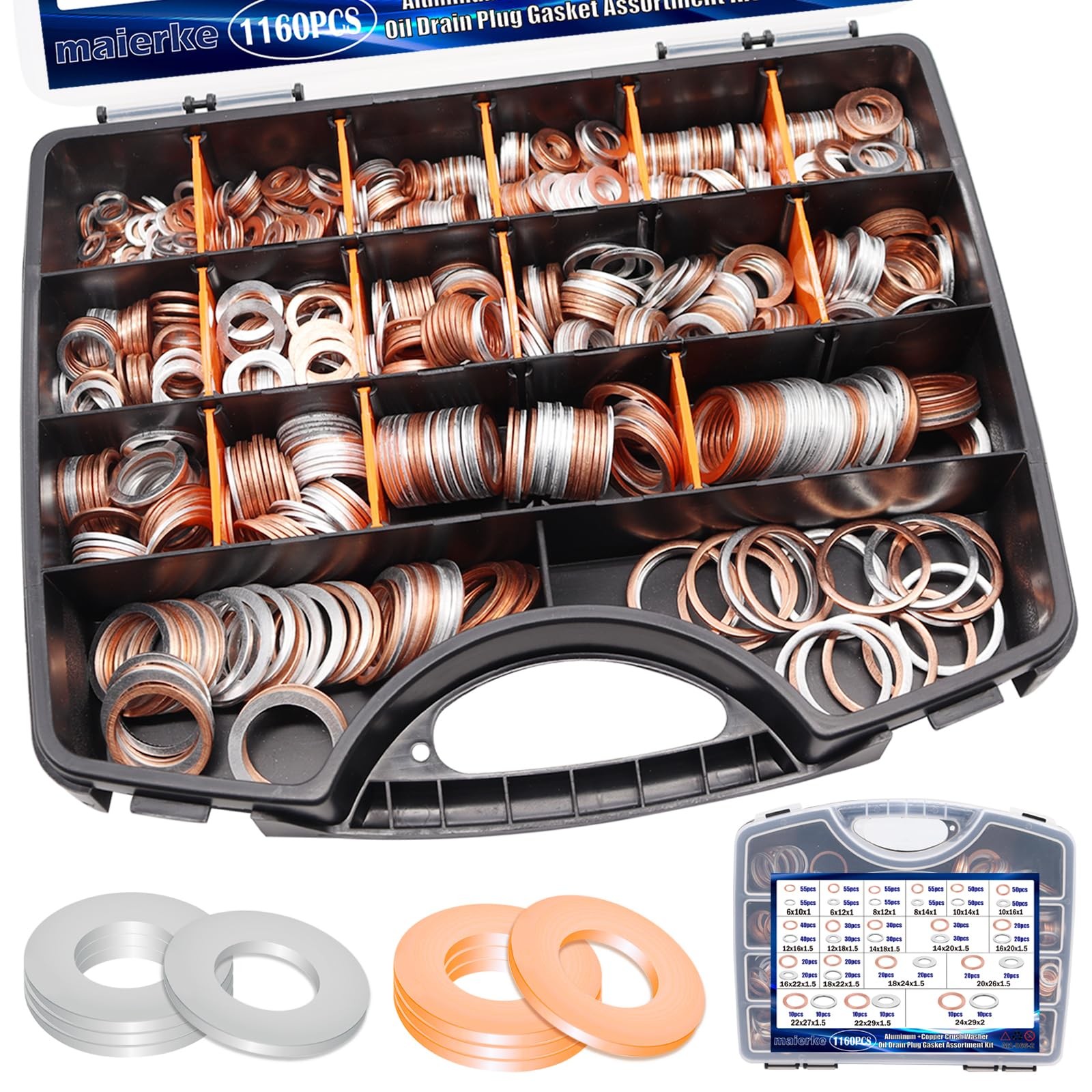 1160PCS Crush Washer Set, Copper Aluminum Gaskets for Oil Drain Plugs gallery