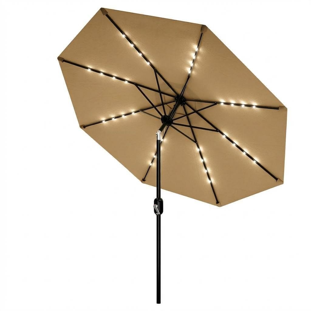 10ft Hexagonal Patio Umbrella with Solar Powered LED Lights, Tilt and Crank Lift gallery