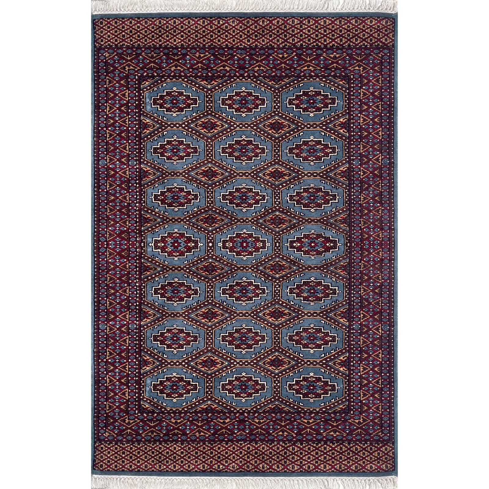 4x6 ft Hand Knotted Wool Rug – Bluish Gray Traditional Geometric Design gallery
