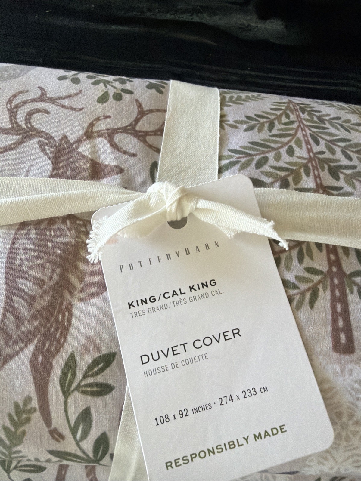 Pottery Barn Winter Solstice Percale King / Cal King Duvet Cover NWT Deer Trees gallery