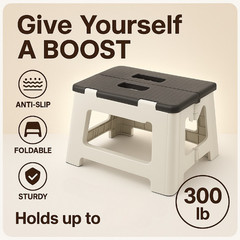 Folding Step Stool for Adults Kids 9″ Plastic Collapsible Portable 300 Lbs Gray