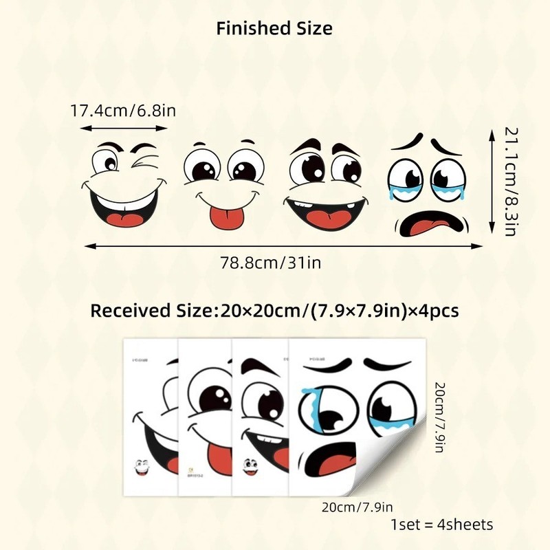 4pc Cartoon Smile Garbage Bin Decals Waterproof Vinyl Sticker Set For Kitchens gallery