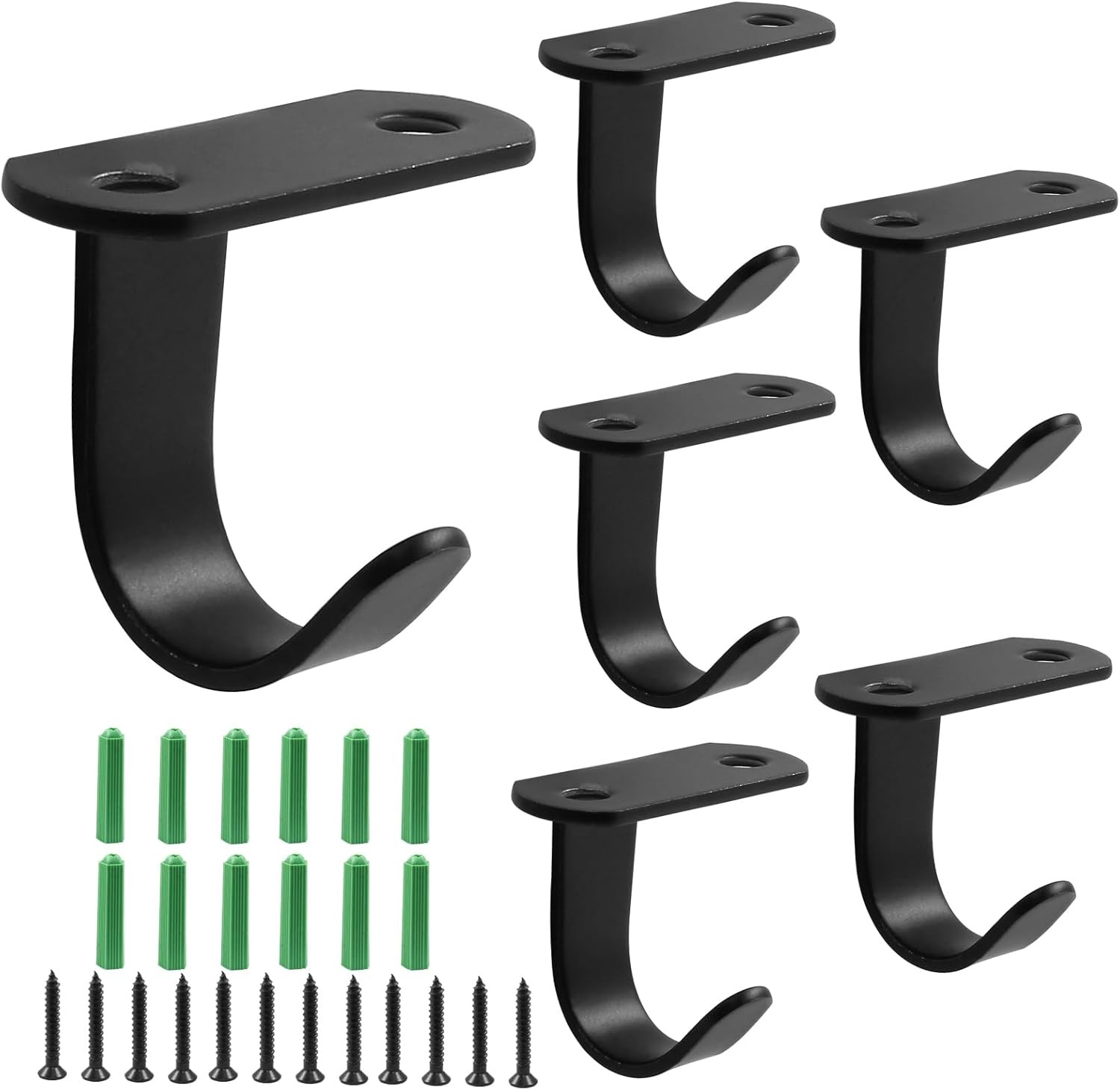 6 Pack Black Screw Mounted Ceiling Hooks, Heavy Duty Under-Shelf Coat Hook, gallery