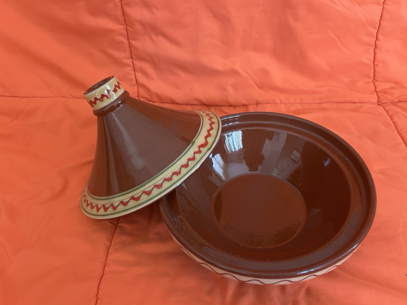 Ceramic Tagine Brown Beige Red Decorative Lid & Base Pan Gas Electric Compatible gallery