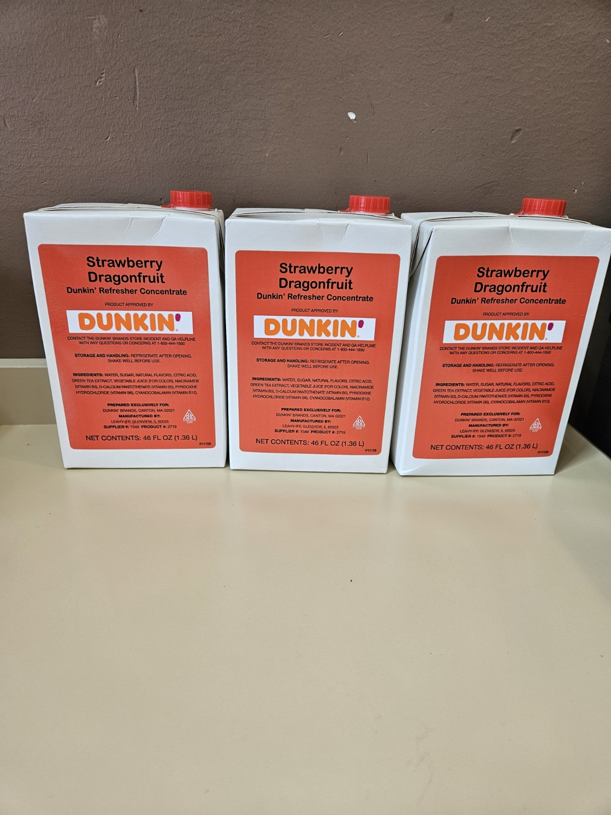 3 Pack Dunkin Strawberry Dragonfruit Refresher Concentrate 46 OZ each gallery