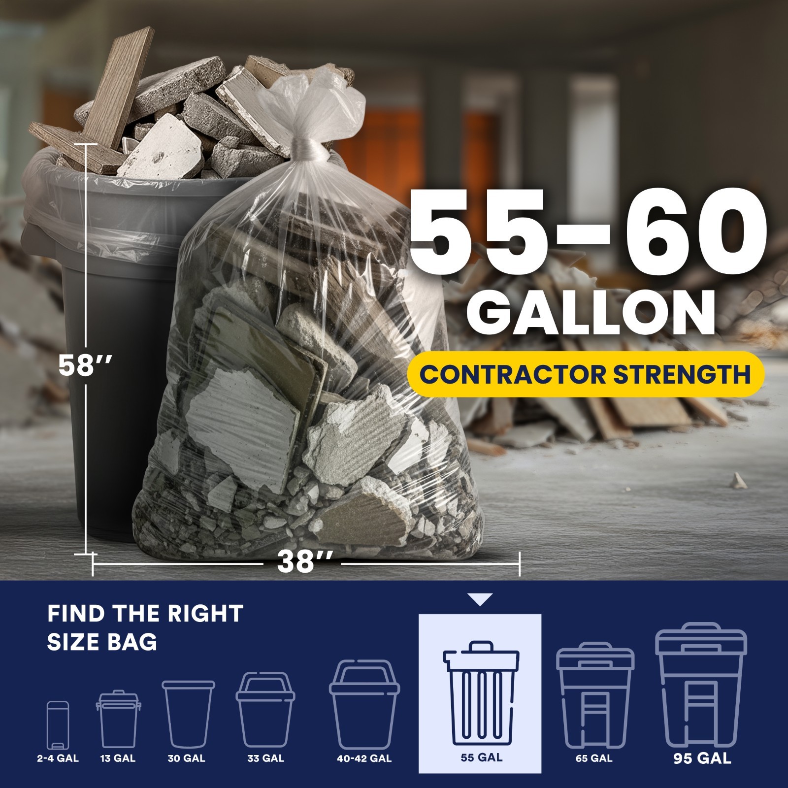 Plasticplace Clear Contractor Trash Bags 55-60 Gallon, 3.0 Mil, 25 Count gallery