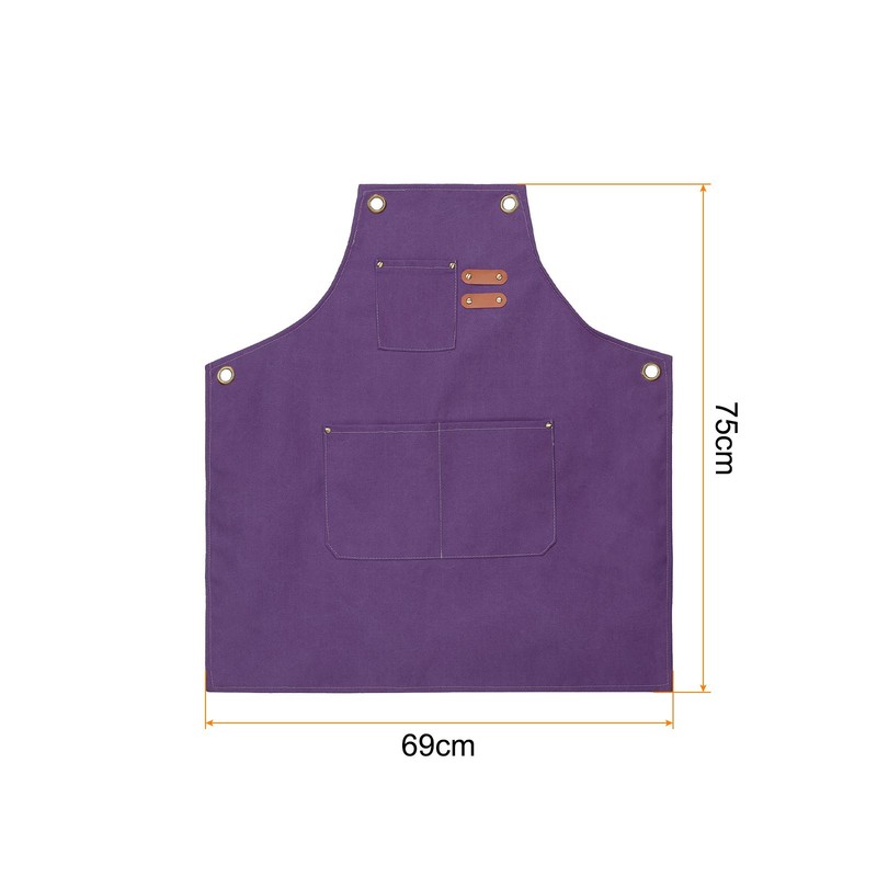 Canvas Chef Aprons Adjustable 75x69cm Cross Back Kitchen Apron 3 Pockets Purple gallery