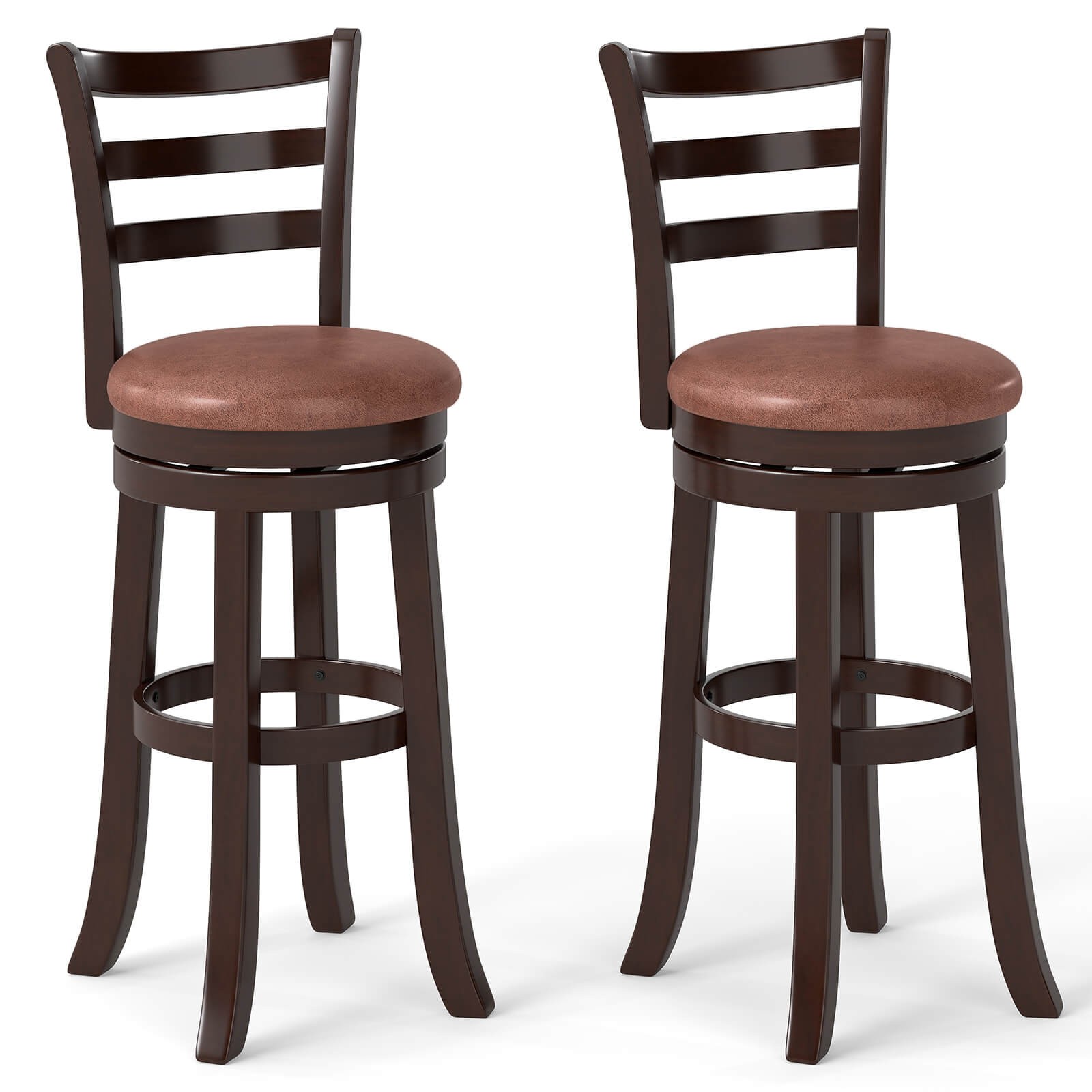 30” Bar Height Swivel Barstools Set of 2 w/Back, Faux Leather Seat for Pub gallery
