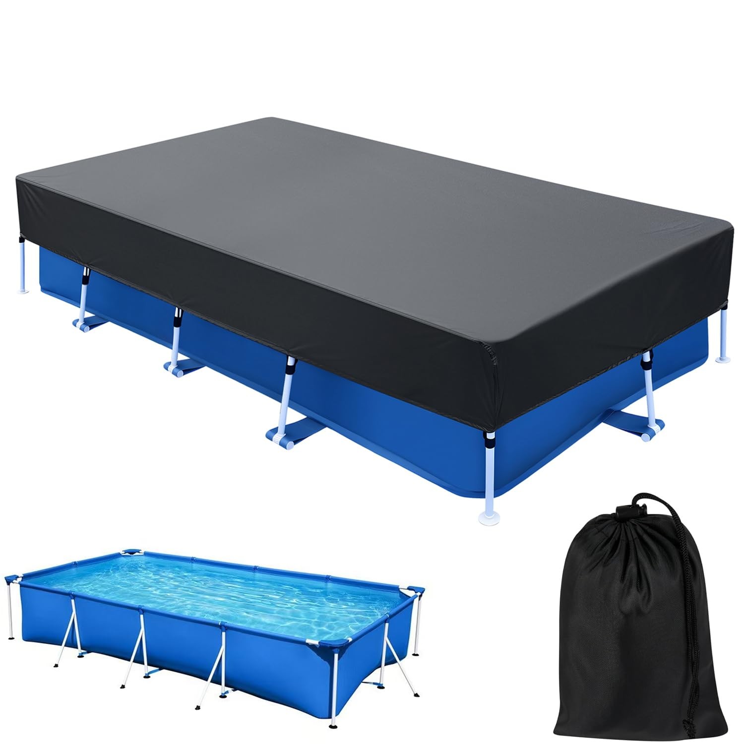 177 x 87 in Rectangle Pool Cover Drawstring Design 14x7 177 x 87 in, black gallery