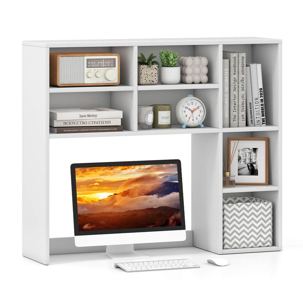 Desktop Bookshelf w/ 7 Open Cubbies & 3 Adjustable Shelves for Home Office Dorm