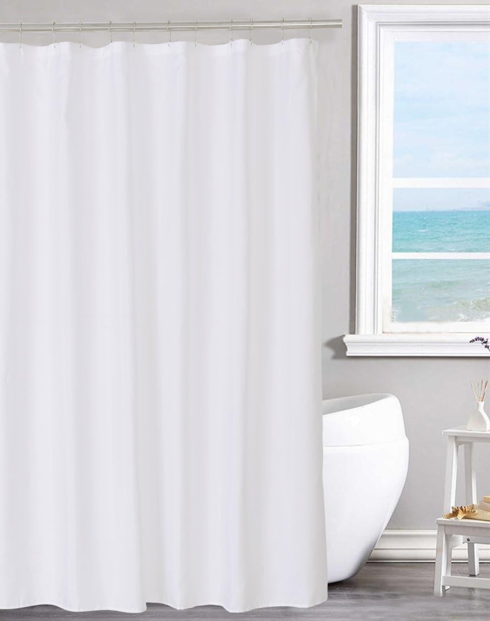 Fabric Shower Curtain Liner Solid White with Magnets, Hotel Quality, Machine ... gallery