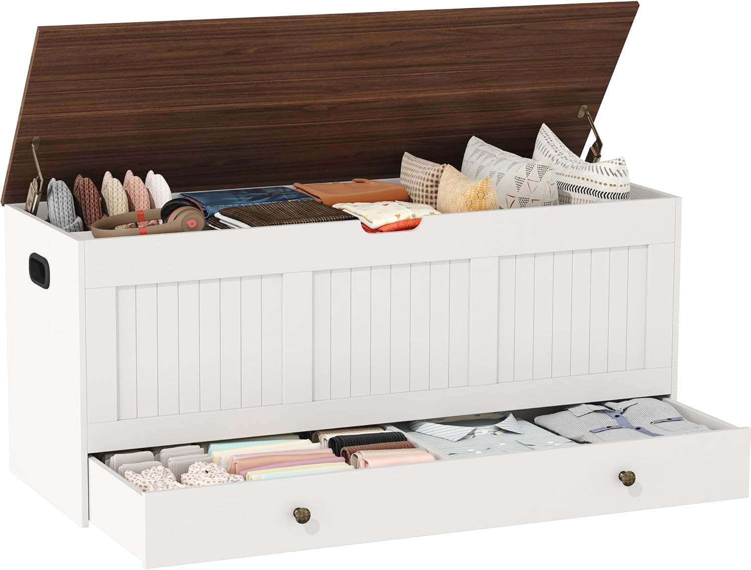HOMEFORT 44.3" Storage Chest with 2 Drawers, Retro Wooden Storage Trunk with 2 S gallery