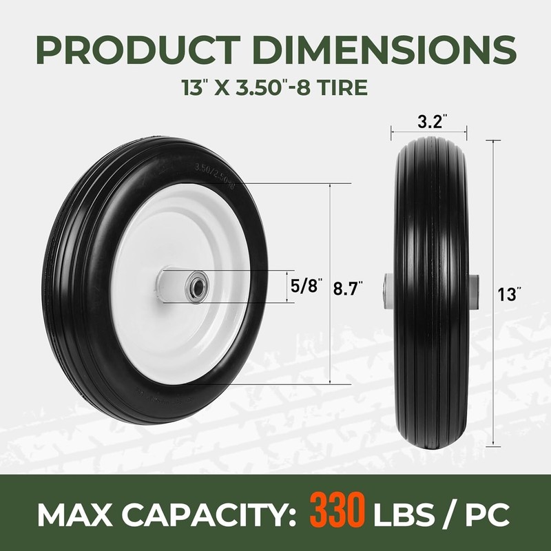 13" 3.50-8" Solid Flat Free Tires and Wheels 1 Pack, Rubber Tire Replacement ... gallery
