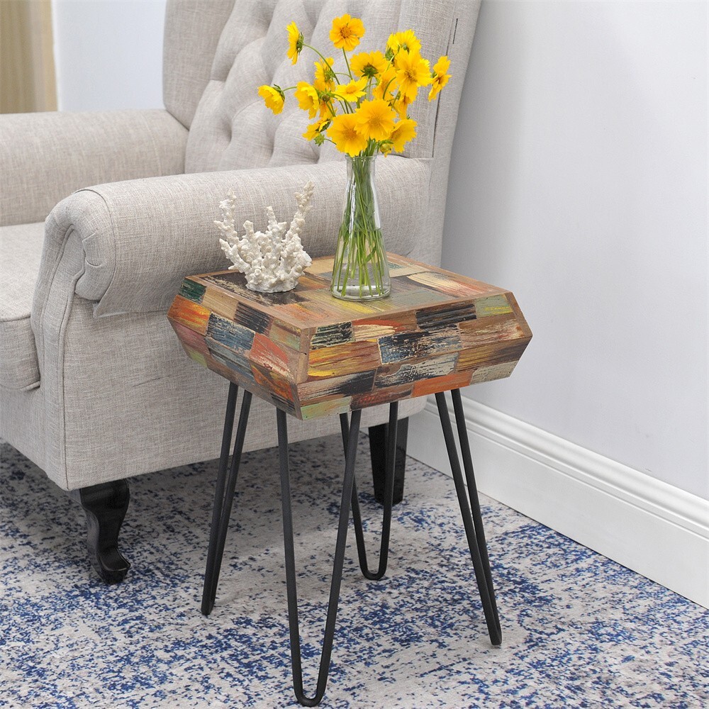 Greenage Side Table Solid Reclaimed Wood Accent Coffee End Table 3D Square gallery
