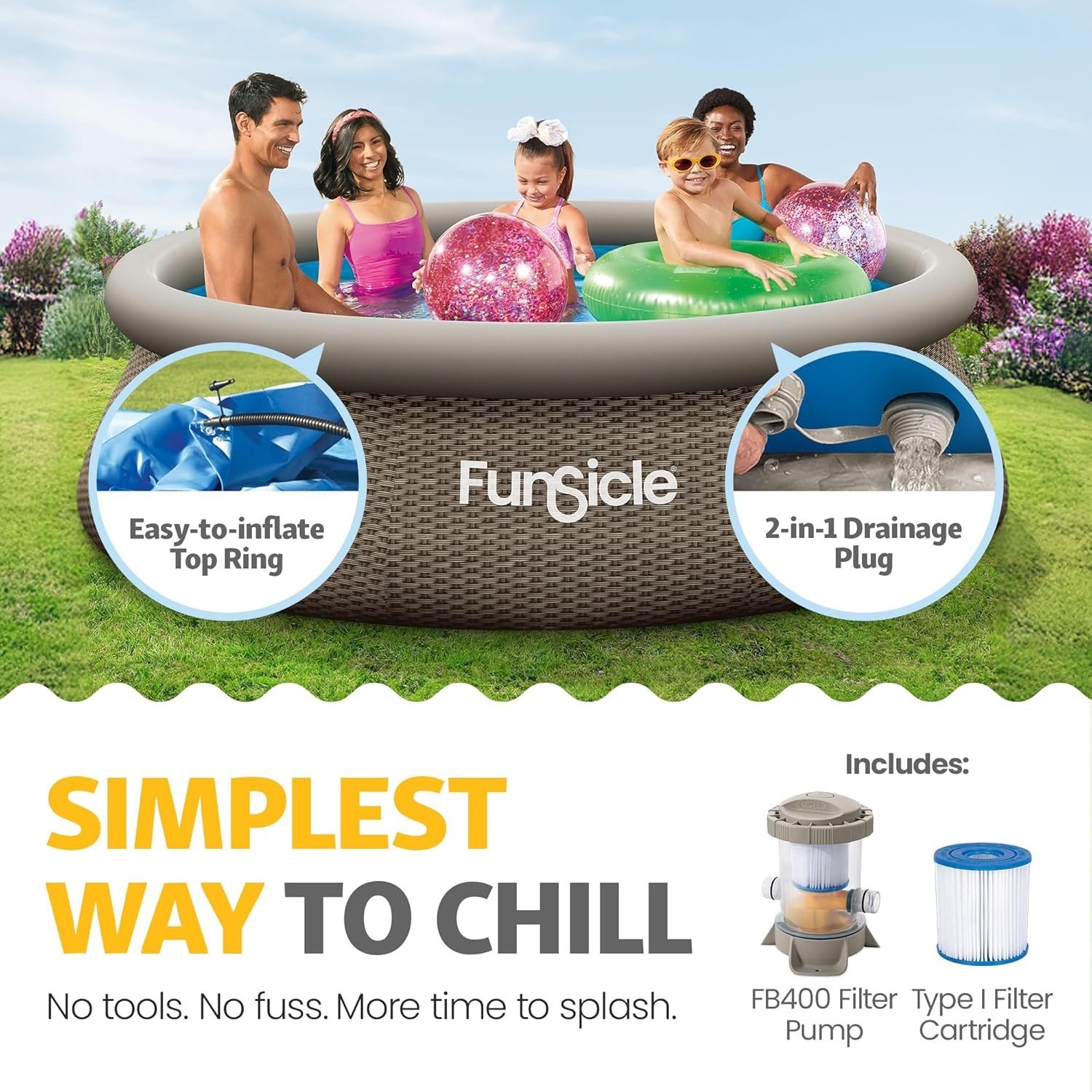 Above Ground Pool, 10'x30" Round Quickset Designer w/ 400 GPH Pump, Basketweave gallery