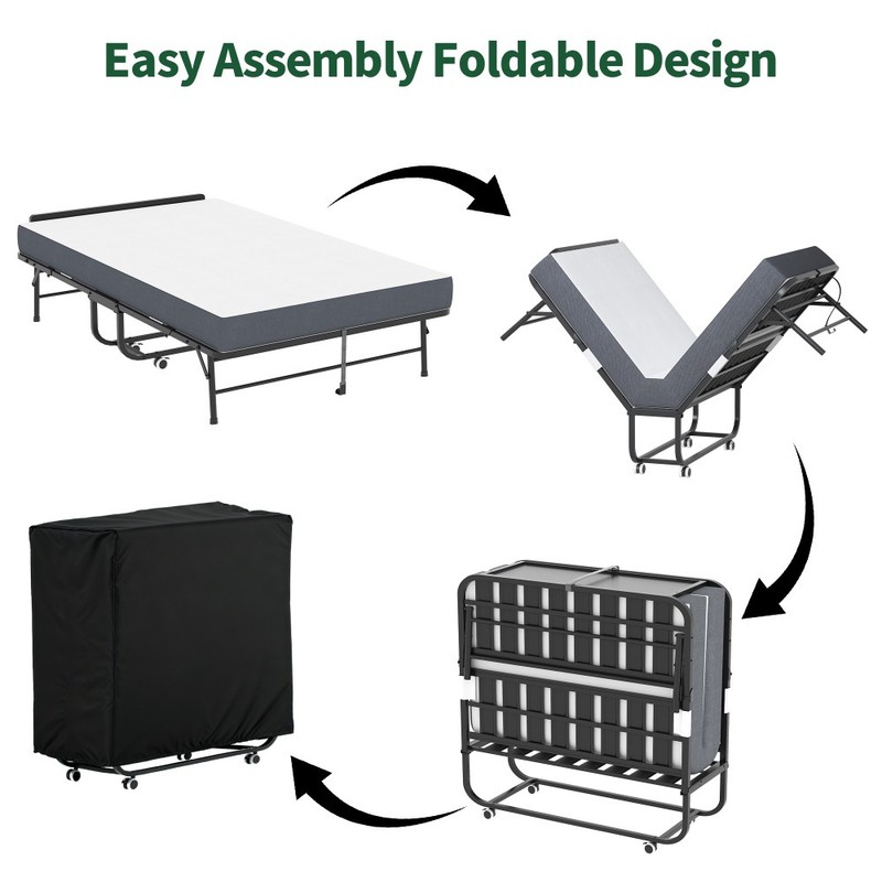 75" x 46" Folding Bed with 5" Memory Foam Mattress Rollaway Guest Bed +Headboard gallery