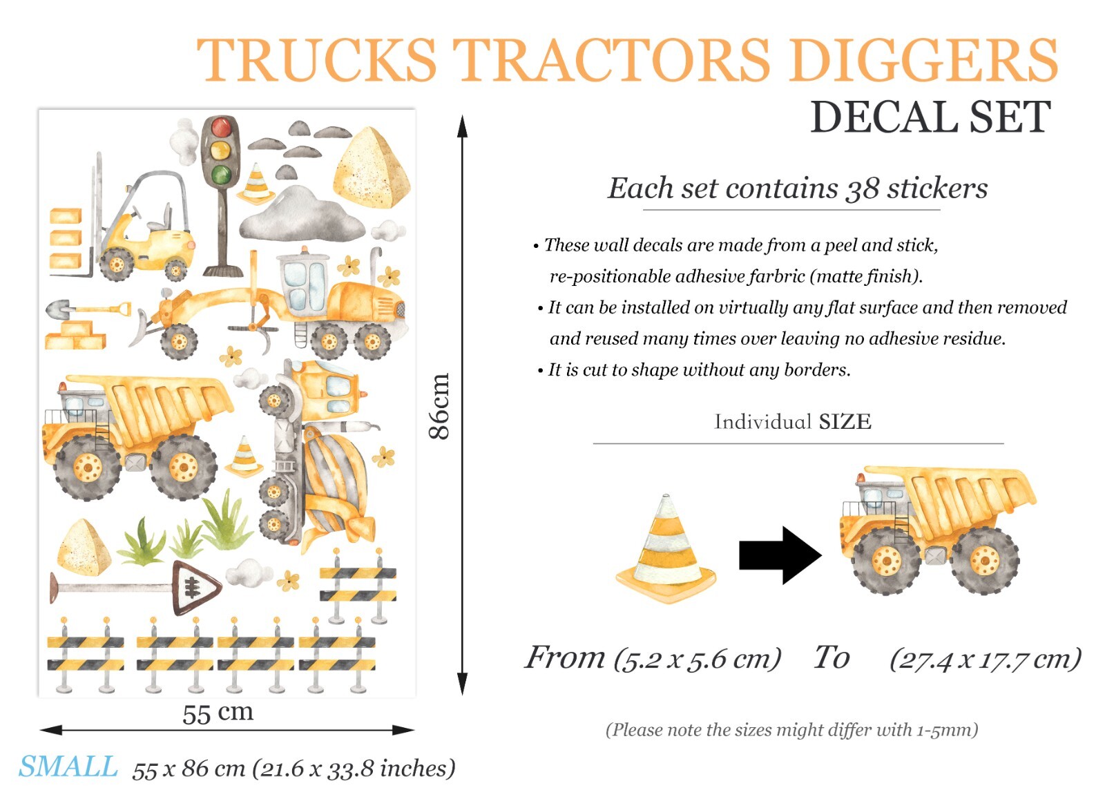 Truck Bulldozer Tractor Digger Removable Wall Decal Sticker Room Wall decor Boy gallery