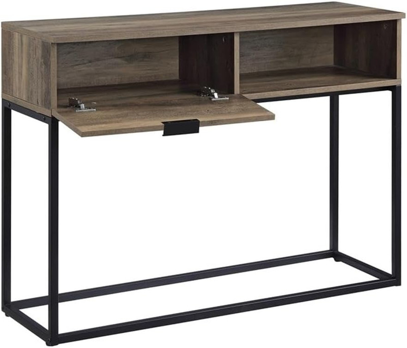 Rustic Oak and Black Galeno Engineered Wood & Metal Writing Desk gallery