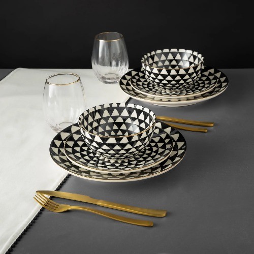 Thyme & Table Medallion 12-Piece Ceramic Dinnerware Set Black and White gallery