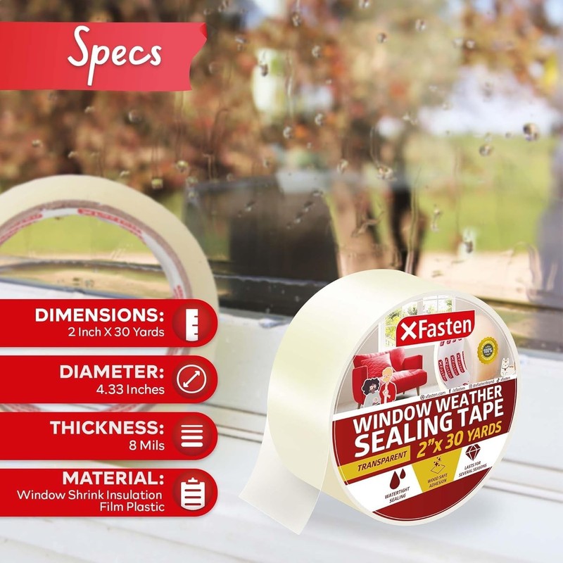 Clear Window Weather Sealing Tape, Draft Stopper Seal Film, Residue-Free, Transp gallery