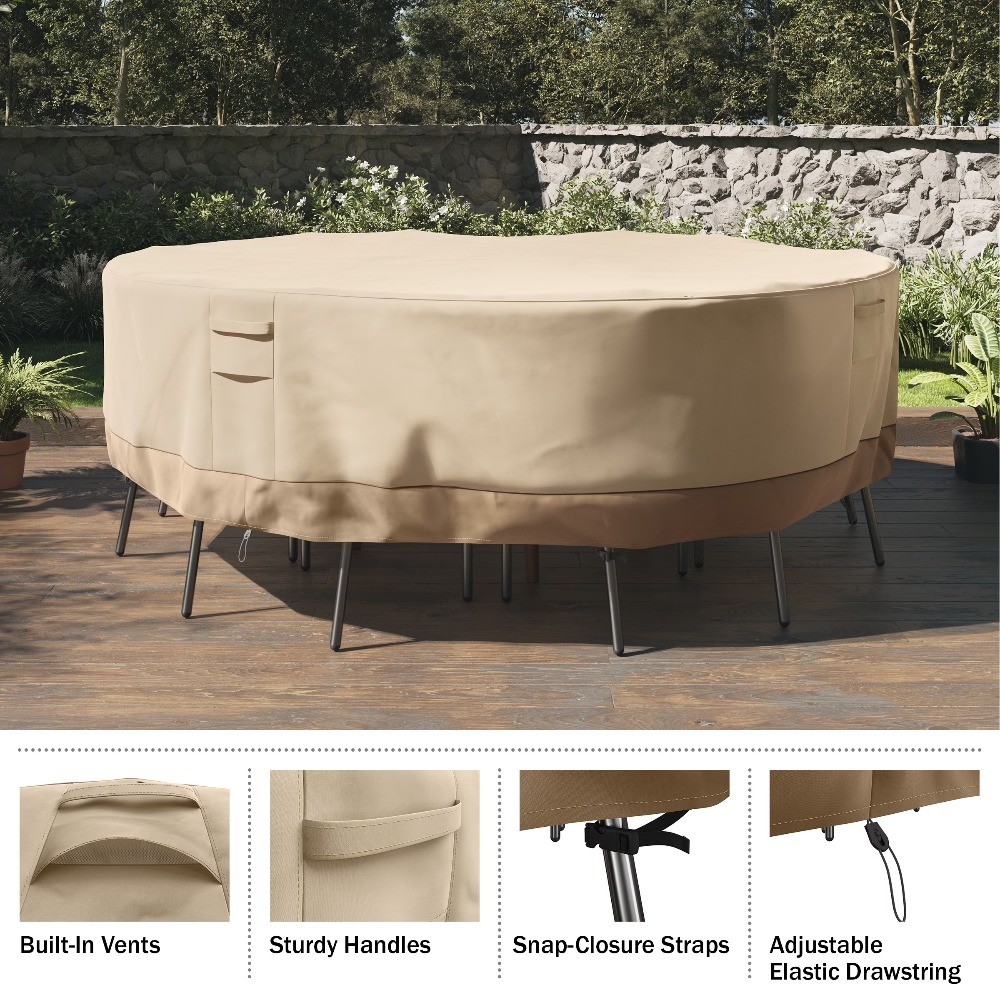 94in Round Outdoor Patio Table Cover - Waterproof UV 50+, Beige gallery