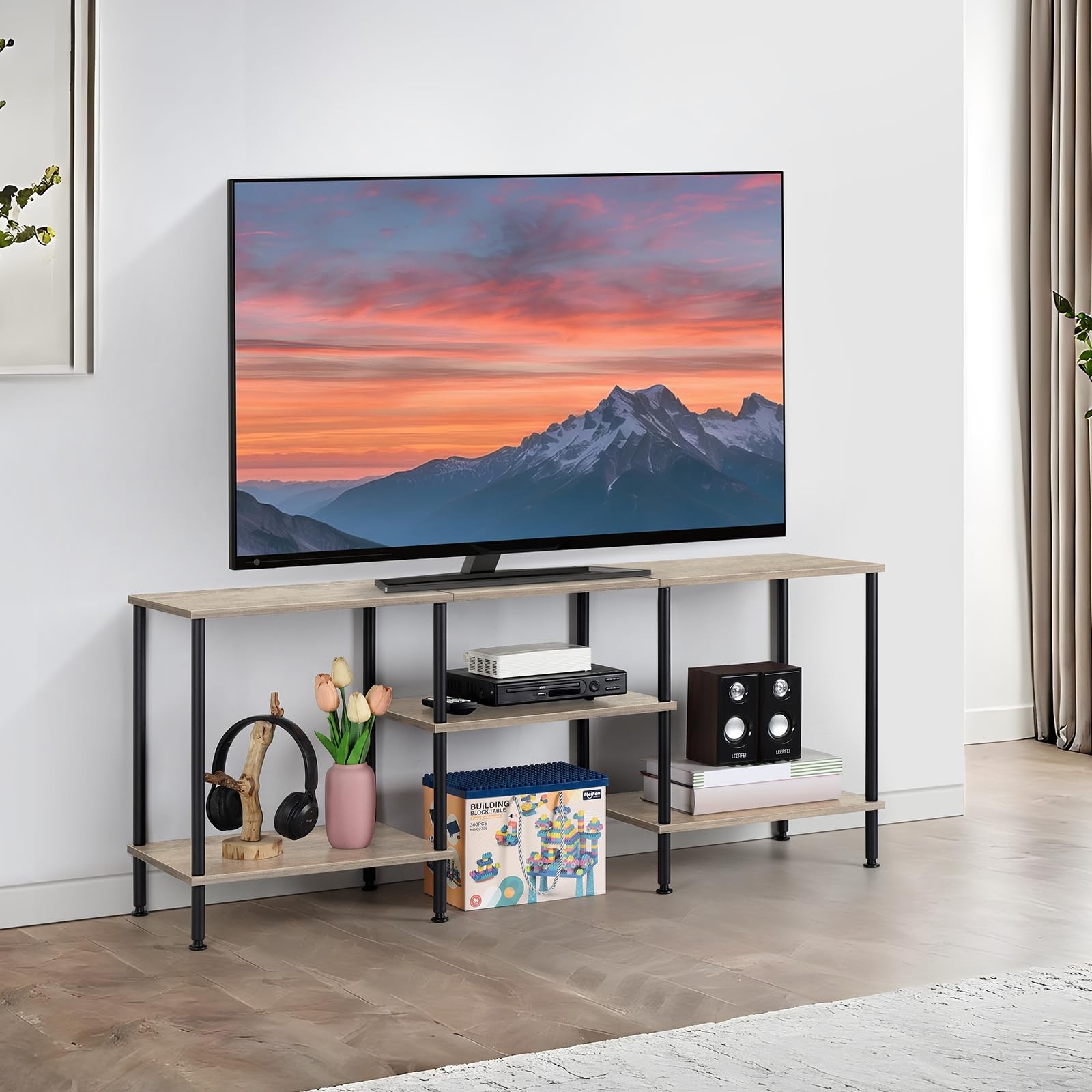 50 Inch TV Stand for Bedroom Rustic Grey Entertainment Center with Storage 3 ... gallery