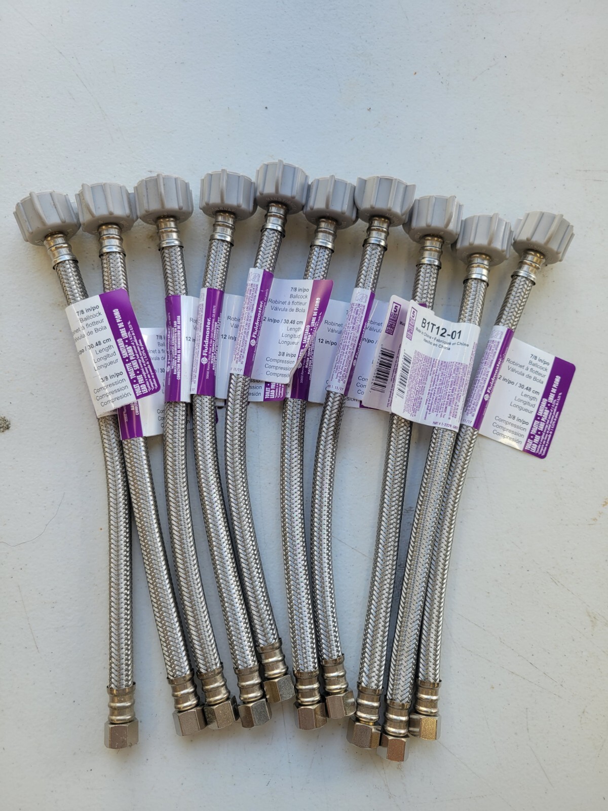10 PACK - Fluidmaster 12in x 7/8in Braided Steel Water Supply Line Hose B1T12-01 gallery