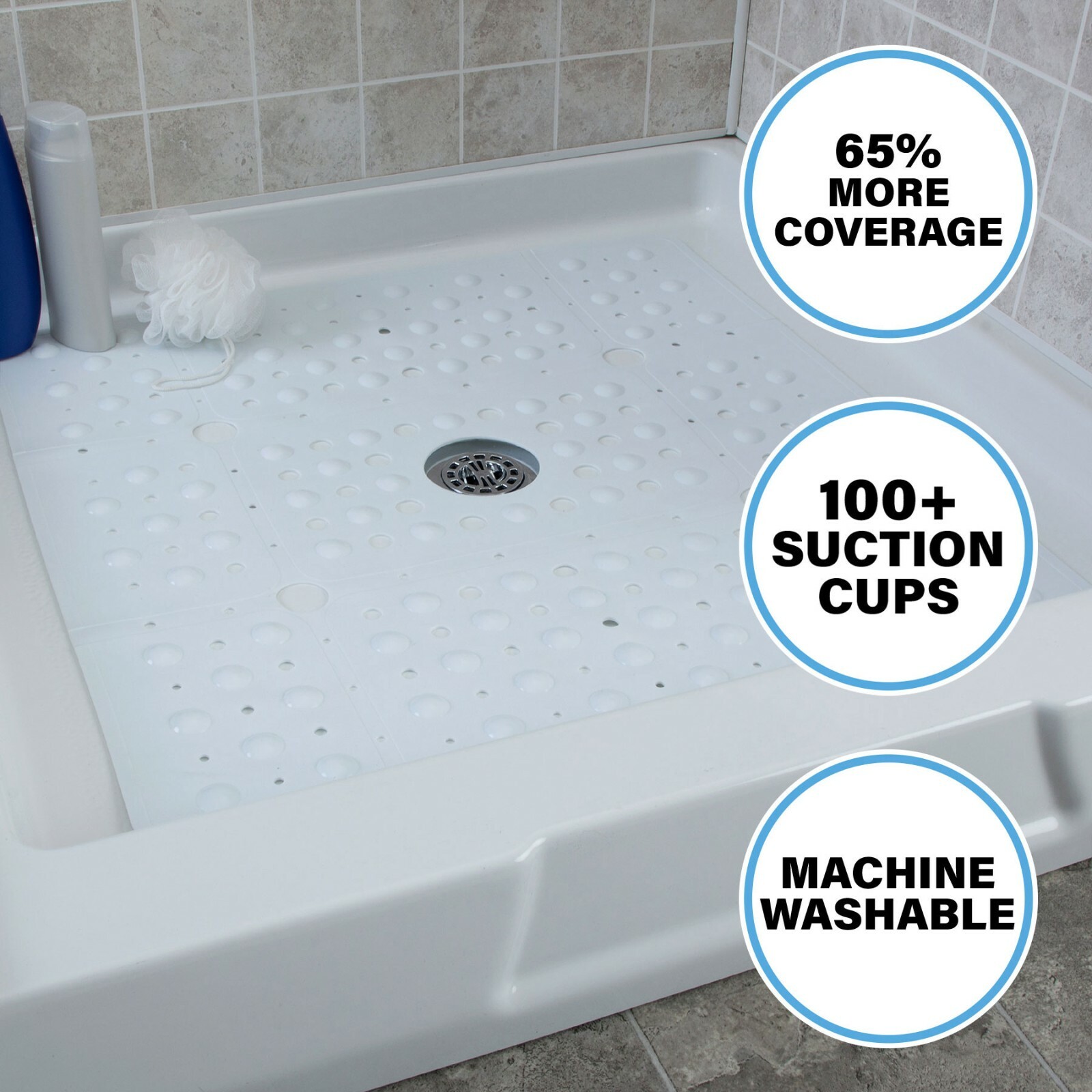 65% MORE COVERAGE! SlipX Solutions Solid White Extra Large Shower Mat (27") gallery