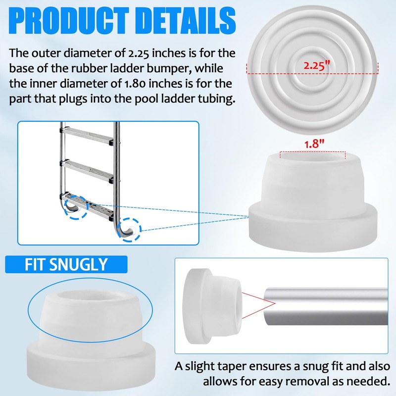 (2-Pack, White) Inside Pools Ladder Bumpers for Inground Pools Ladder Rubber ... gallery