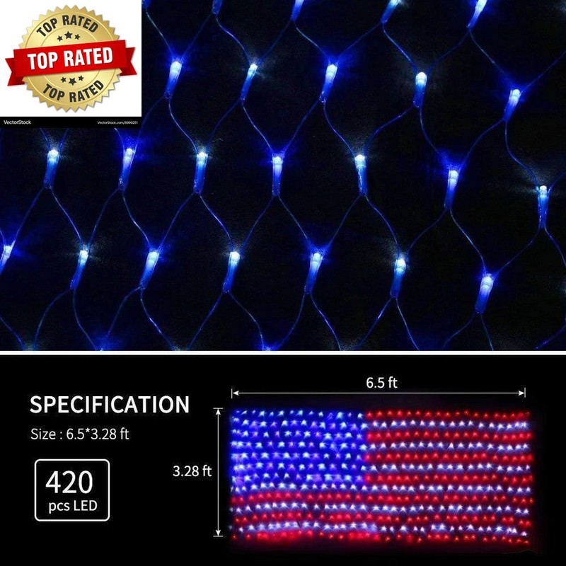American Flag String Lights Waterproof Led Flag Net Light with 420 Super Bright gallery