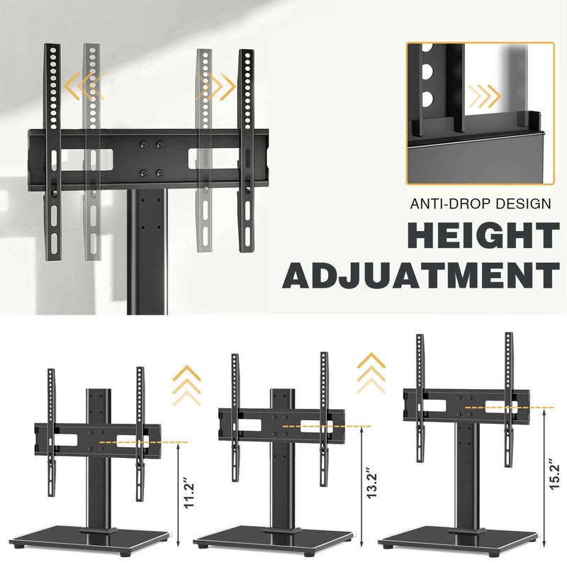 Modern Tabletop TV Stand Base with Mount for 27-60 inch Flat Screen TVs, Black gallery