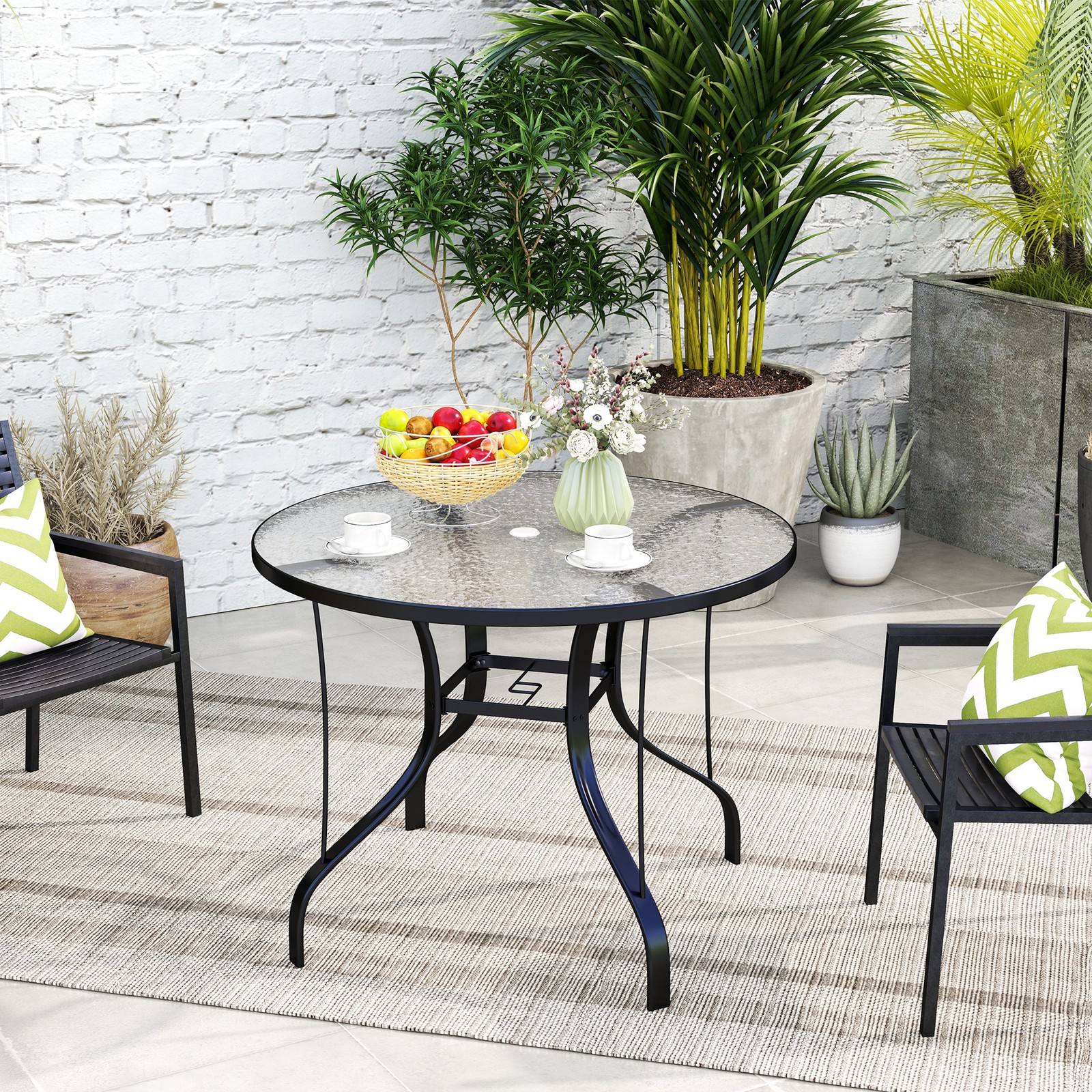 Outsunny 38" Round Patio Table, Tempered Glass Outdoor Dining Table, Black gallery