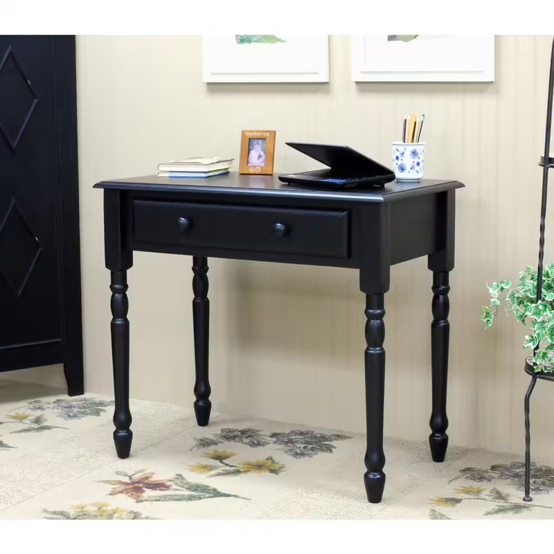 34 In. Rectangular Antique Black Writing Desk with Keyboard Tray gallery