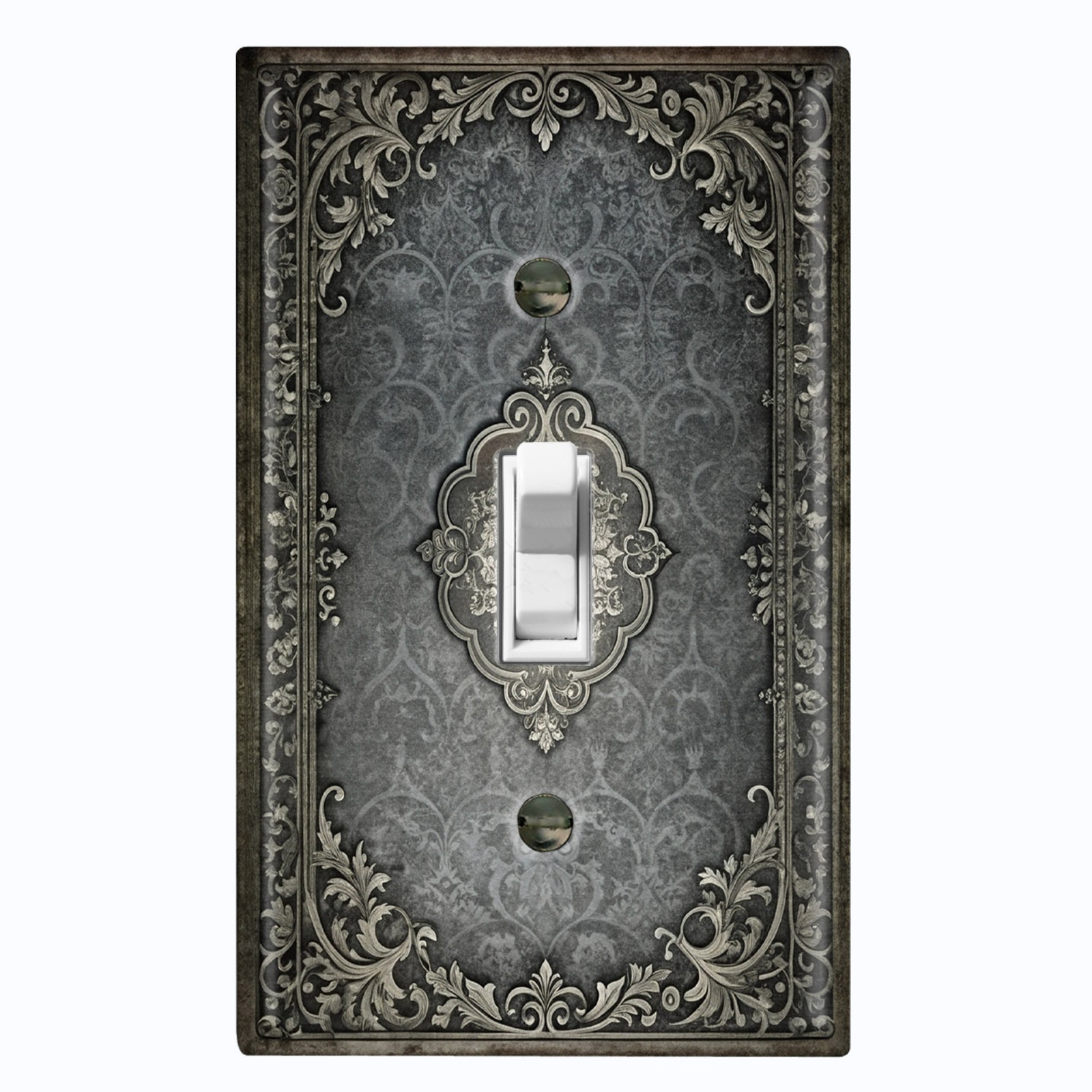Metal Light Switch Outlet Cover Wall Plate Rustic Grey Floral Frame Decor FME108 gallery