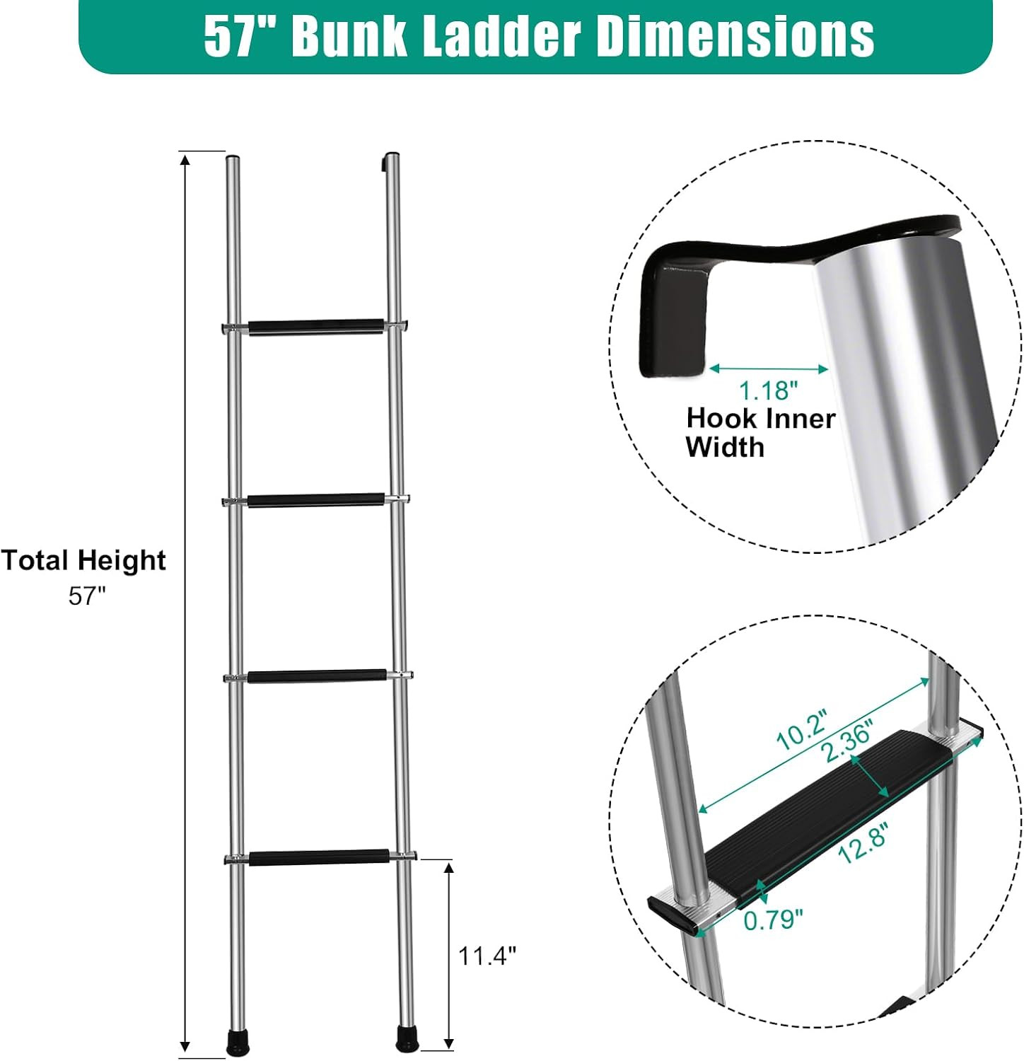 57" RV Bunk Ladder, 4 Step Integrated Aluminum Camper Bunk Bed Ladder with An... gallery