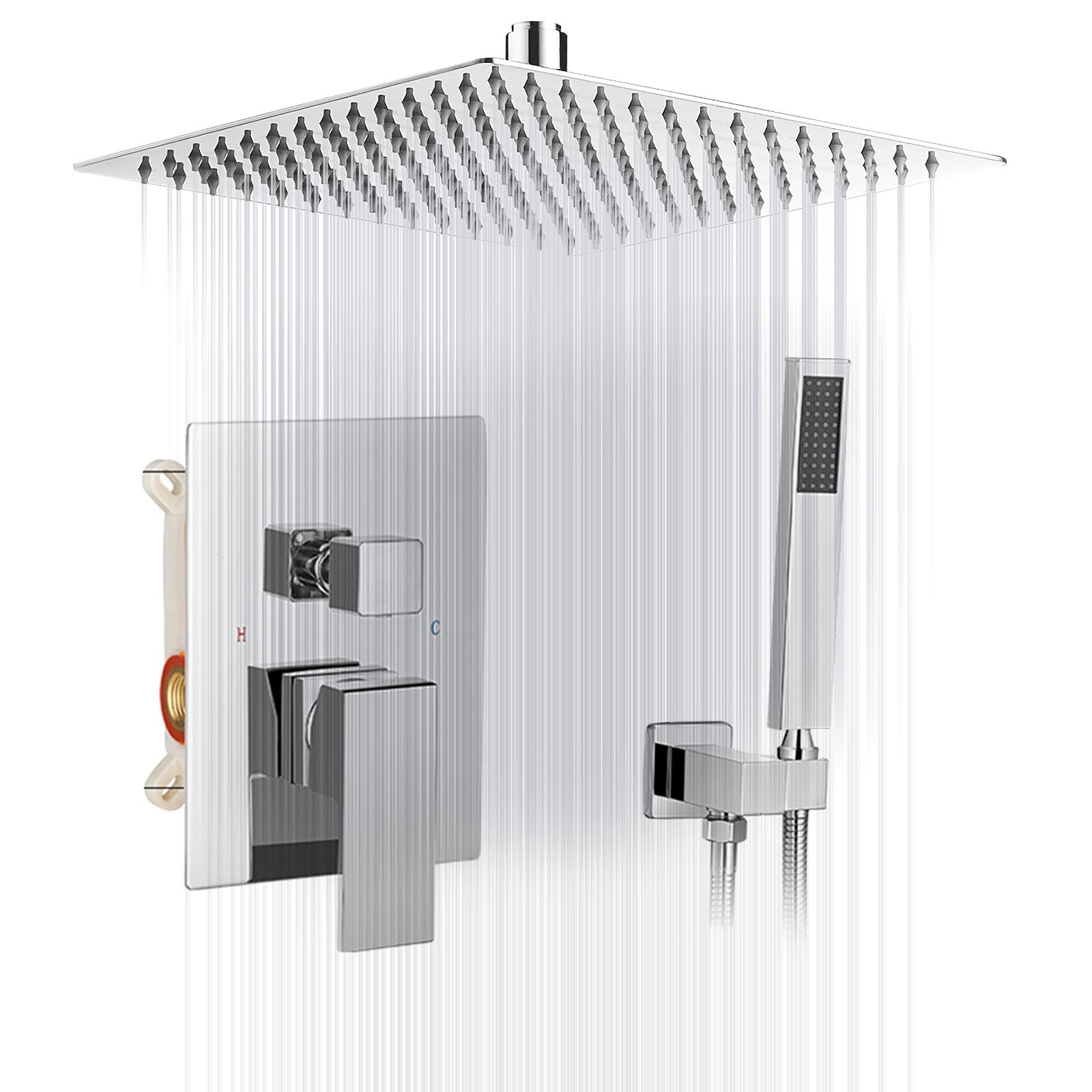 BWE 16 Inch Ceiling Mounted Shower System Chrome Rainfall Shower Head with Ha... gallery