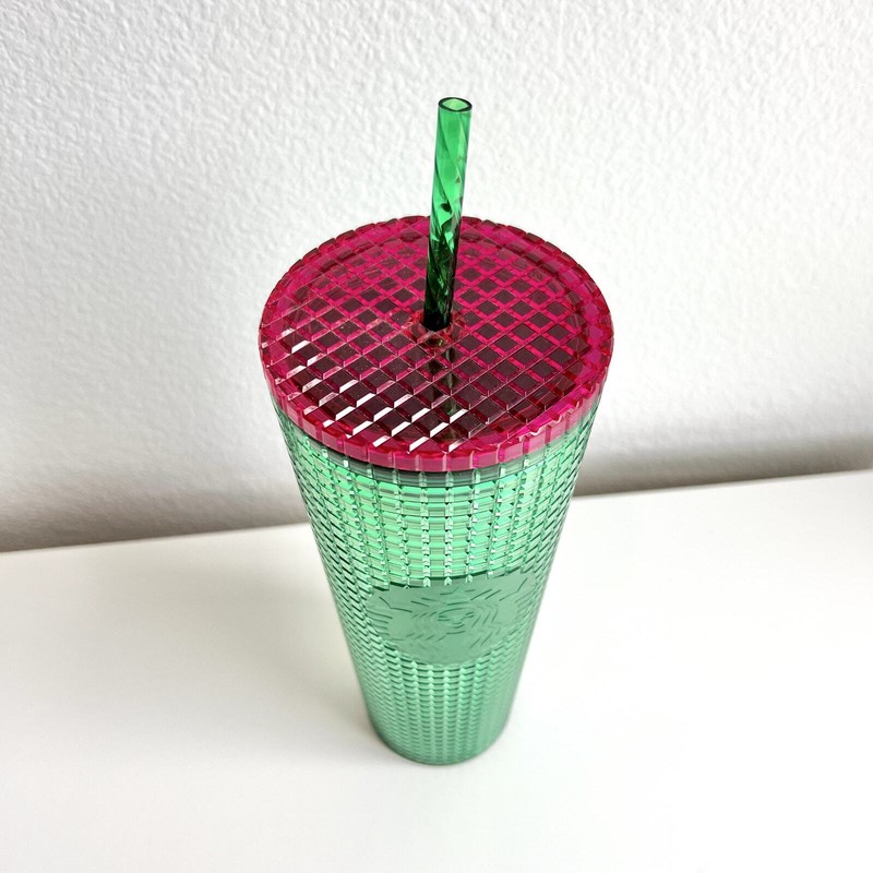 2023 Starbucks Spring Watermelon Iridescent Grid Green Pink Lid 24oz Tumbler gallery