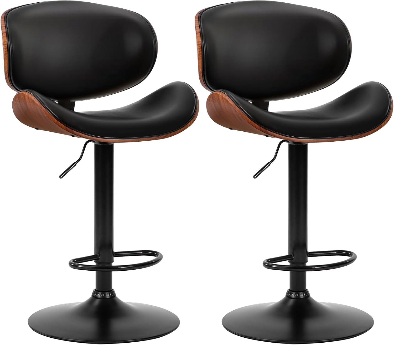 2Pcs Swivel Bar Stools,Adjustable Height,PU Leather Upholstery,w/Back&Footrest gallery