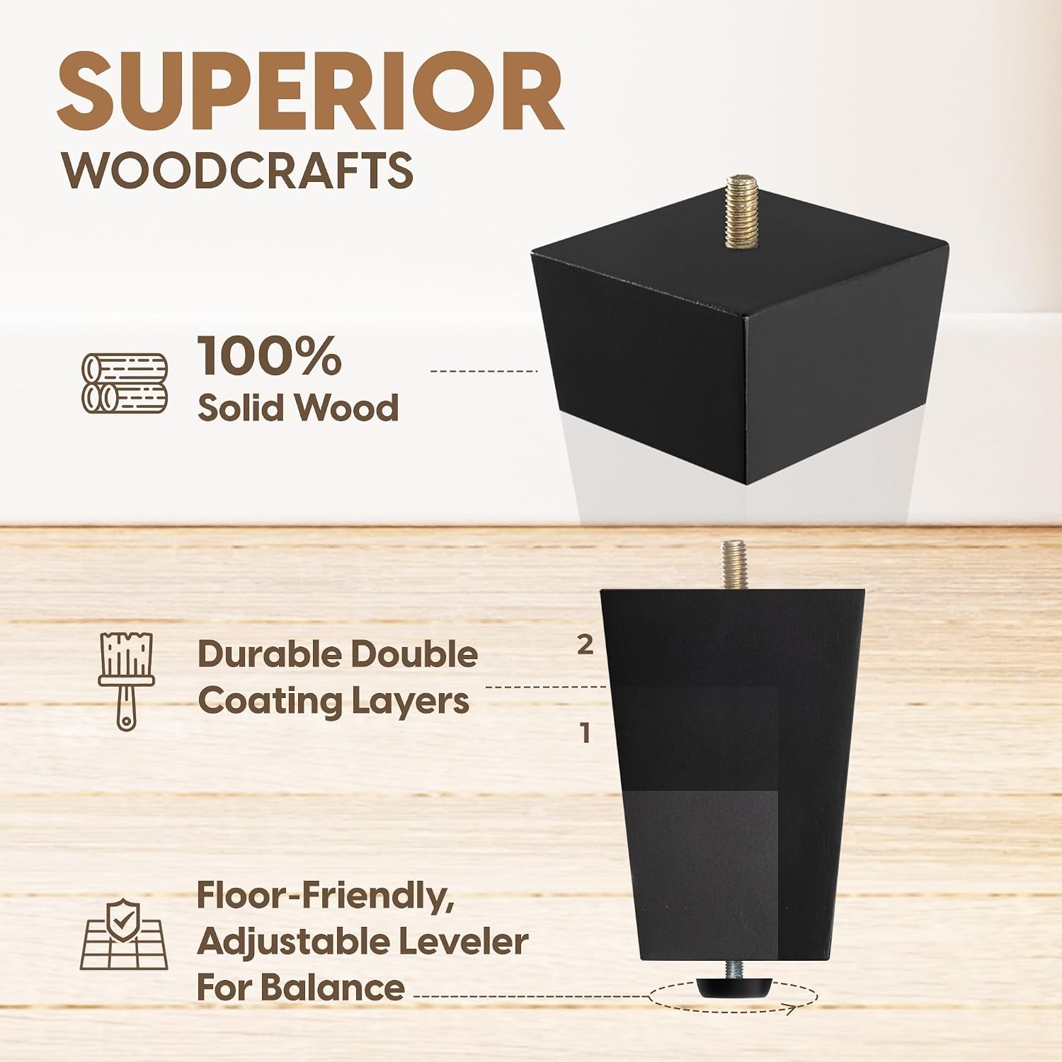 Yes4All 4 Inches Square Black Solid Wood Furniture Legs Set of 4, Heavy Duty 800 gallery
