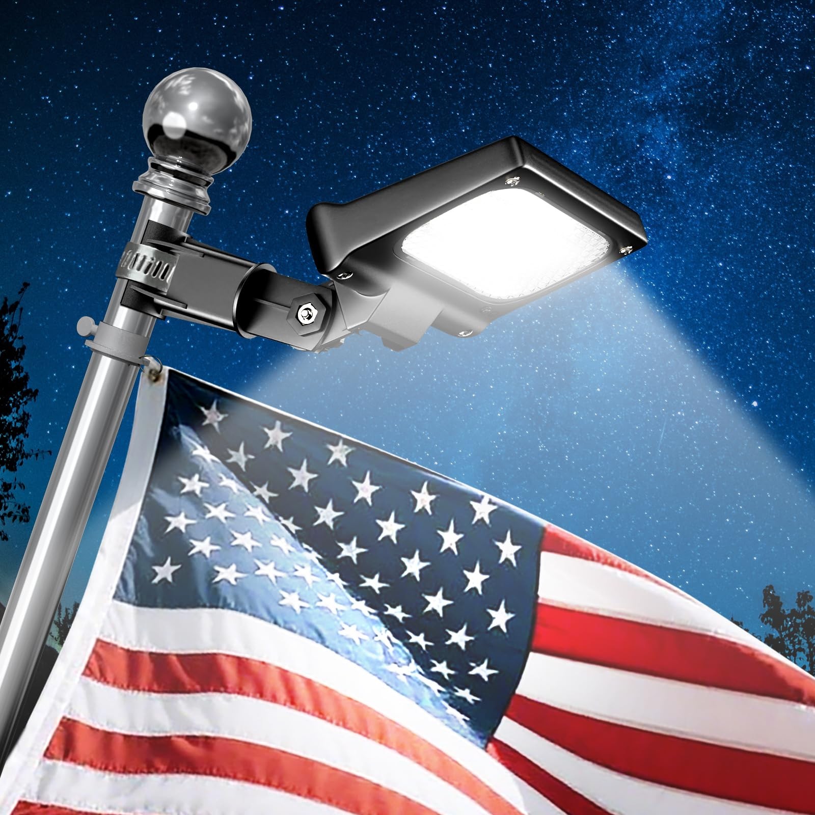 Flag Pole Light Solar Powered 3 Mode Metal Clamps Fits 5ft 6ft Wall-Mounted Flag gallery