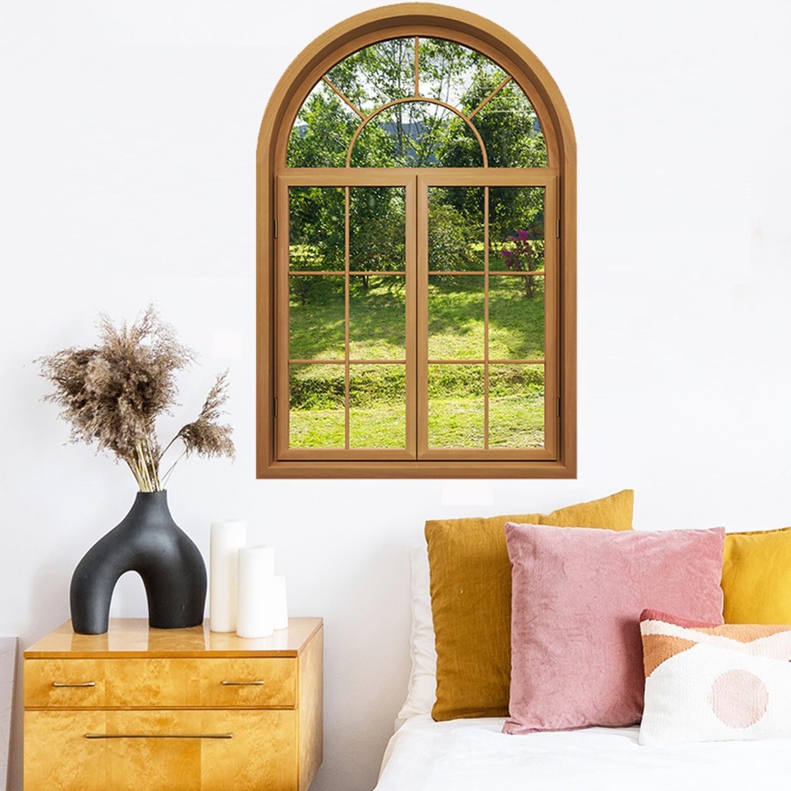 3D Wall Stickers Fake Window Stickers,Arched Garden Scenery View Green gallery