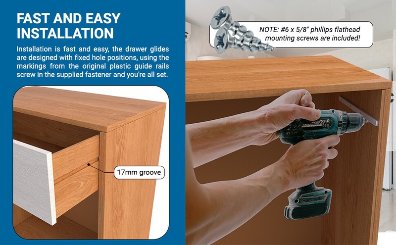 Plastic Drawer Rail 3/4" Extension Side Mounted White 11-1/4" gallery