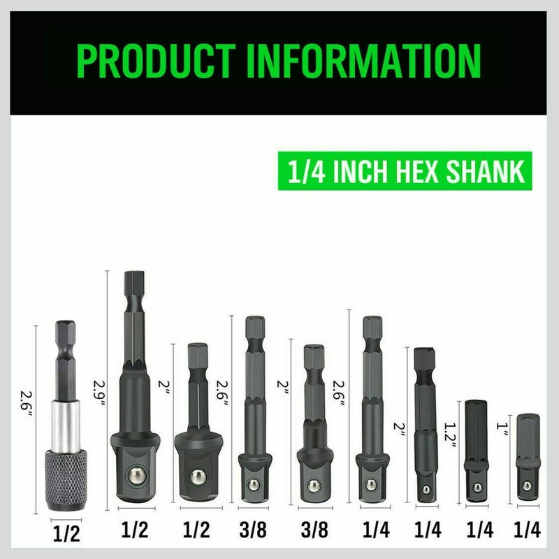 9Pcs Socket Adapter Drill Bits Set Hex Impact Driver Tools 1/4" 3/8" 1/2" Shank gallery