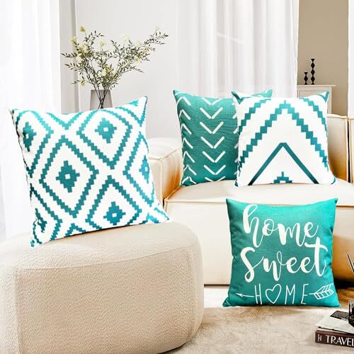 Decorative Throw Pillow Covers 18x18 Inch Aqua 18"L x 18"W Aqua Blue-geometric gallery