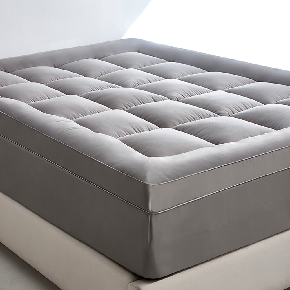 Gray Mattress Topper Cover Quilted Cooling Mattress Topper Breathable Filled gallery
