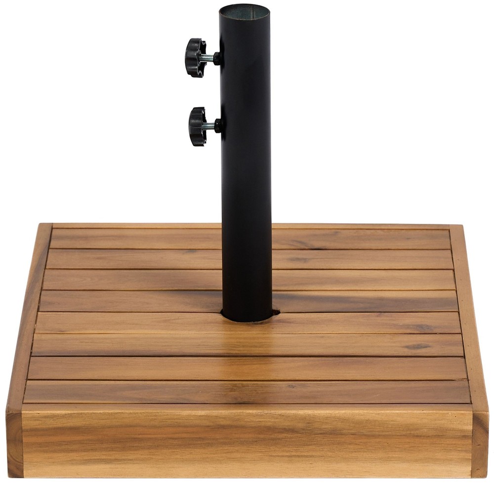 Square Concrete Umbrella Base: 42lb, Acacia Exterior, 17.7" x 17.7", for Outdoor