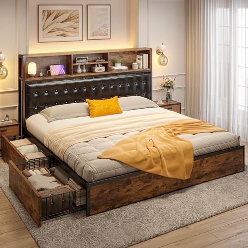 King Size Bed Frame with 4 Storage Drawers King Bed Frame and Headboard Upholste gallery