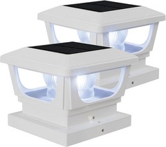 Solar Post Cap Lights for 3×3, 4X4 Posts (2 PACK) BICSGL-12WHT